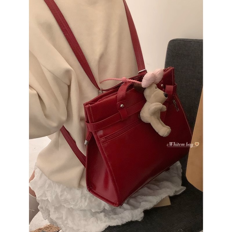 Niche high-end backpack women's 2024 new fashion versatile tote bag simple large capacity red bag