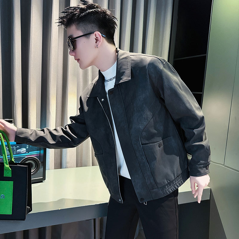 SJ102-P128 Control 168 Autumn and Winter Clothing Social Guy Leather Jacket Coat Shopkeeper Fashion Top Black 2
