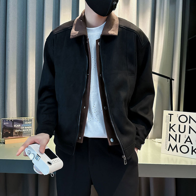 Autumn and winter new fake two-piece social boy shopkeeper trendy men's jacket