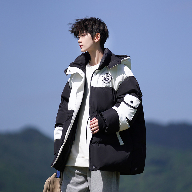 New winter clothing with contrasting colors and color matching loose large size Hong Kong style hooded cotton coats for men and women