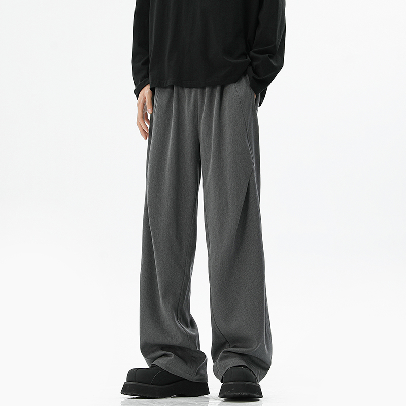 American gray pleated drape trousers for men in autumn new loose cleanfit straight wide leg casual long trousers