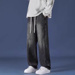 American retro autumn and winter heavyweight jeans men's trendy brand ins high street loose wide-leg straight pants