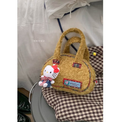 Korean style portable small square bag for women autumn and winter 2024 new fashion plush bag versatile woolen shoulder crossbody bag