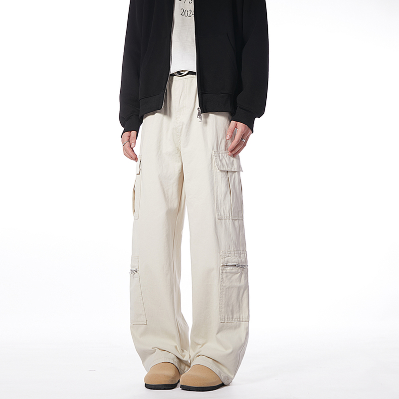 Autumn and winter stretch washed workwear multi-pocket casual pants
