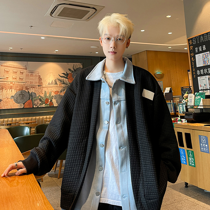 New men's Hong Kong style large size fake two-piece sweatshirt jacket