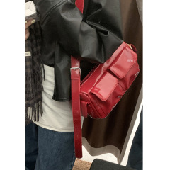 Niche retro high-end armpit bag for women 2024 new fashion red pillow bag simple shoulder crossbody bag