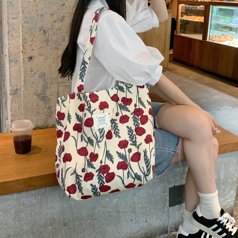 26101 New Tote Bag Large Capacity Style Floral Canvas Shoulder Bag Portable Female Student Shopping Bag Wholesale