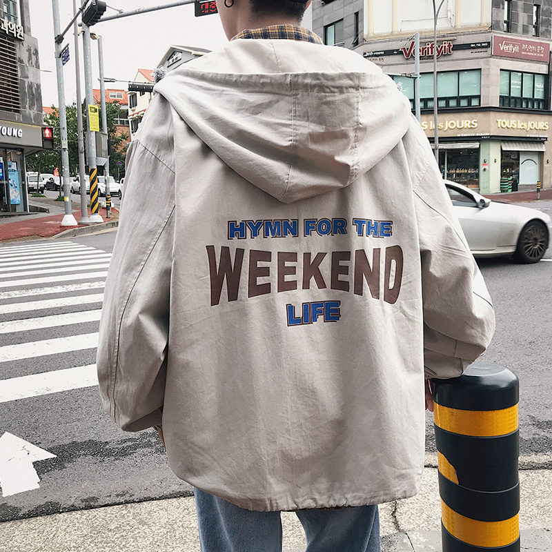 *Autumn Hong Kong style printed hooded loose casual jacket trendy coat