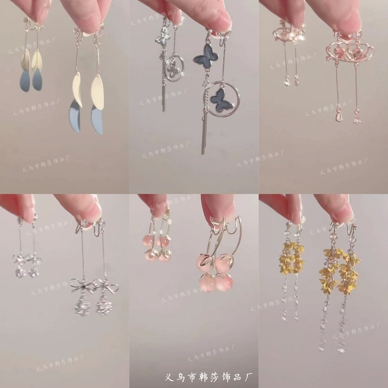 Wings are falling, forest-style leaf tassel earrings, mosquito coil disc ear clips, no piercings, fresh niche design earrings for women