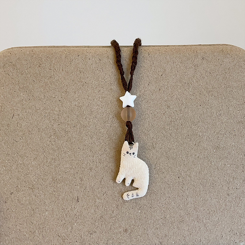 Three-dimensional plush kitten pendant necklace for women, gentle, cute, retro, fashionable, elegant, versatile choker, sweater chain