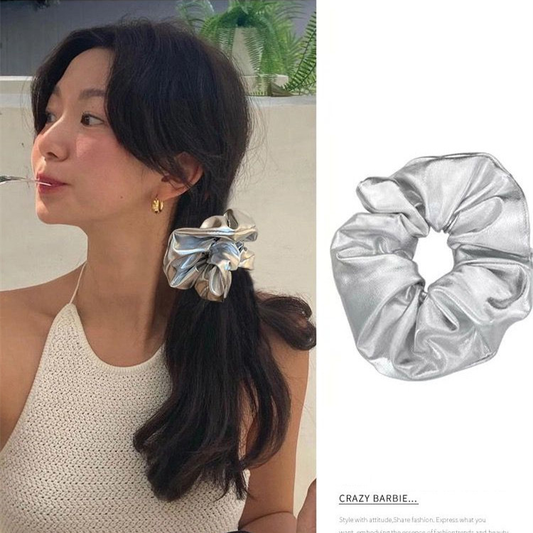 Korean ins super hot fever silver large intestine hair ring internet celebrity French hair rope simple retro hair accessories for women 2024 summer