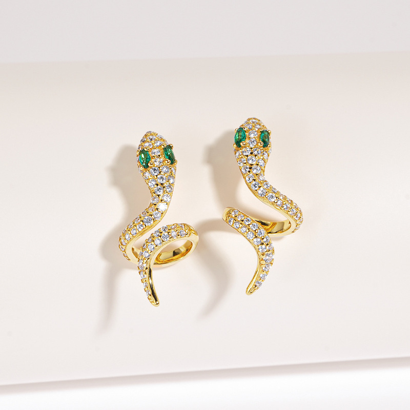 Avra European and American cross-border personalized snake-shaped earrings, feminine, light luxury, zirconium zodiac snake niche design earrings