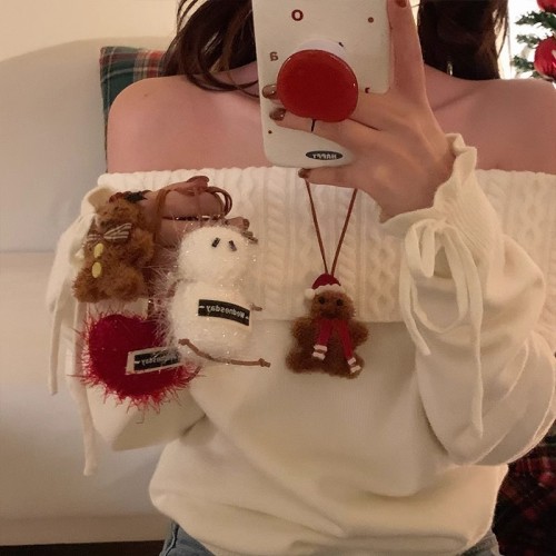 2024 New Christmas Red Hat Cute Bear Necklace Long Accessories Holiday Dress Sweater Atmosphere