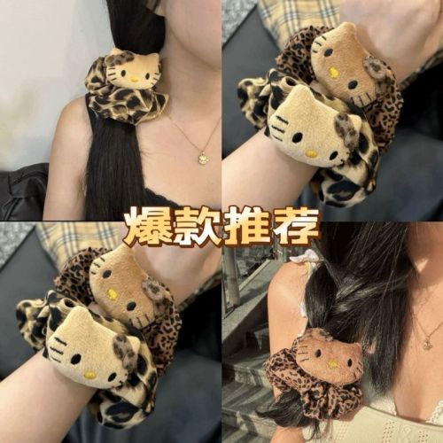 Cute ponytail hair accessory leopard print kotty cat hair tie butter bear headdress cartoon black rabbit cat hair tie