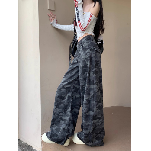Camouflage Retro Fashion High-Waisted Women's Jeans Autumn 2024 New Style Casual Versatile Loose Slimming Floor-Length Pants
