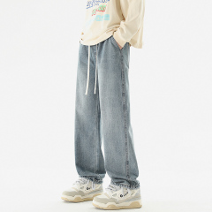 Yellow mud-dyed jeans for men, summer washed loose straight trousers, high street American vibe trendy brand light-colored trousers