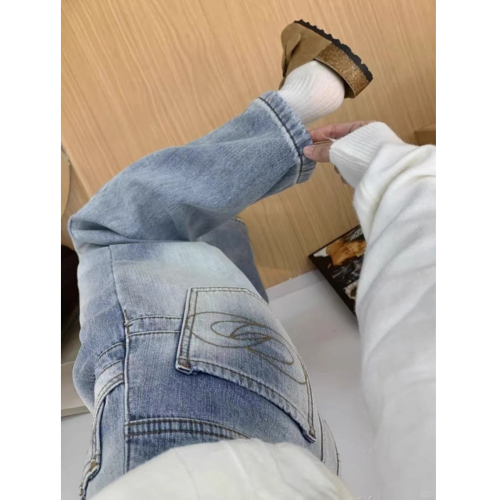 American Retro New Washed Loose Straight Leg Women's Spring and Autumn Embroidered Flowy Wide Leg Pants Floor-Length Pants