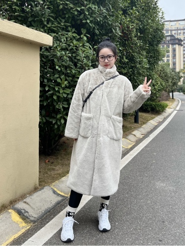 Eco-friendly fur all-in-one coat for women winter Korean style mink velvet mid-length thickened plus cotton plush fur coat