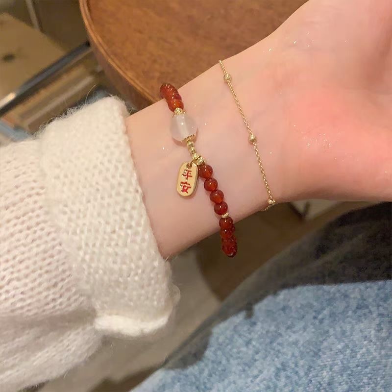 New Chinese style red crystal double layer stacked beaded peace bracelet women's high-end exquisite bracelet niche hand accessories