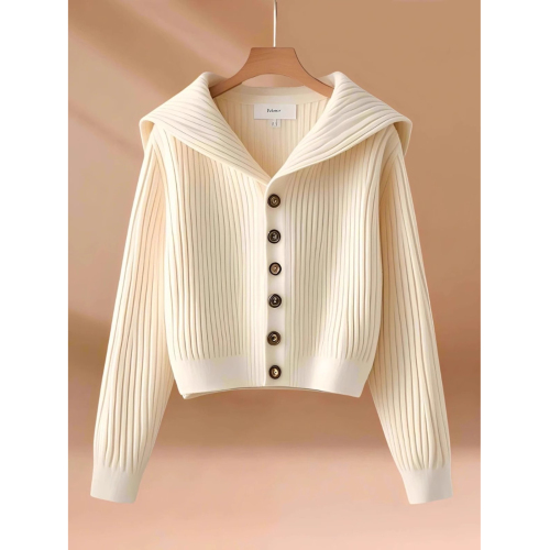 Women's new winter and autumn Christmas and New Year luxury lightweight sweater with elegant navy collar, simple knit coat in red