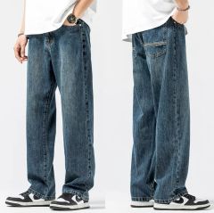 Summer thin jeans men's trendy brand loose straight drape wide leg casual trousers