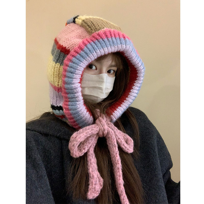 2024 Yulan new Korean retro handmade crochet balaclava autumn and winter ear protection large head circumference woolen hat