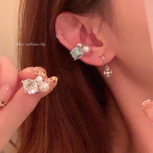 Korean new style exquisite super flash zircon earrings for women without pierced ears bone clip earrings versatile temperament ear jewelry wholesale
