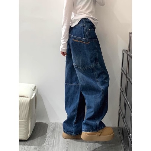 (Regular + Extended) Retro Large Pocket Curved Knife Women's Spring and Autumn New Design Sensory Loose Wide Leg Pants