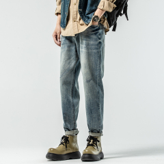 New style stretch jeans embroidered vintage washed YKK zipper washed double craft trendy brand mid-waist trousers