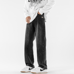 Black denim male harem straight loose trendy black gray mid-waist youth