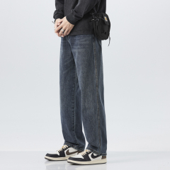 Jeans men's blue autumn new loose straight wide-leg trousers men's American high street fashion brand casual pants