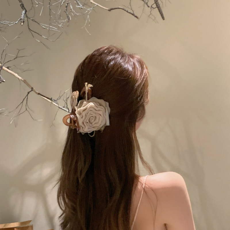 New Chinese style national style asymmetrical dry rose clip women's hair clip shark clip high-end hair flower hair accessories headdress