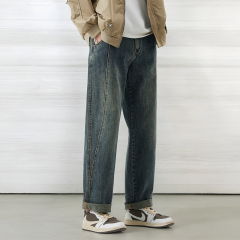 New jeans men's autumn and winter loose straight casual boys trendy brand nostalgic blue trousers