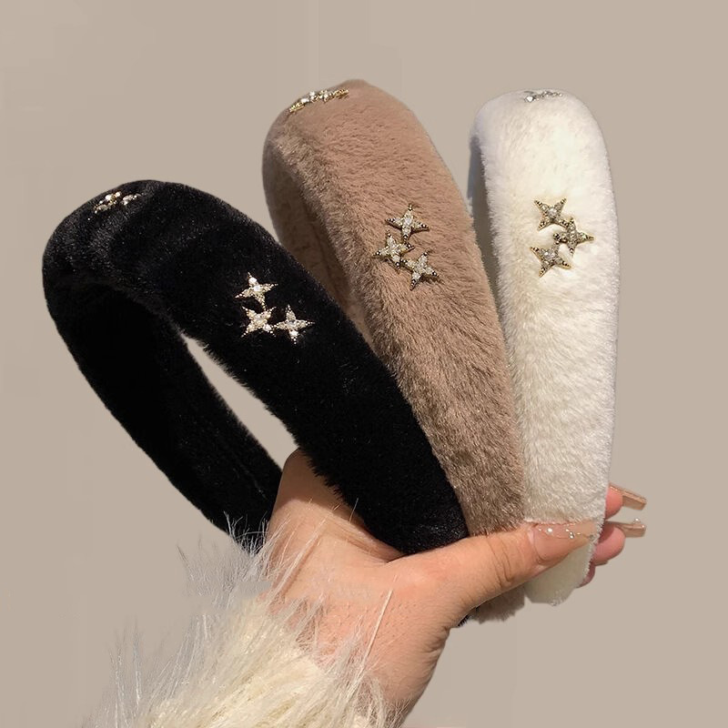 2024 Autumn and Winter New Star Plush Warm Headband Women's High Head Versatile Face Wash Press Hairpin Headband Hair Accessories