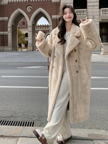 Winter eco-friendly fur imitation mink velvet long loose thickened cotton warm suit collar fur coat coat for women