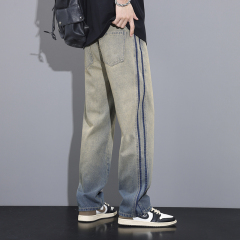 American high street Hong Kong style retro nostalgic color gradient personalized casual loose wide-leg floor-length jeans for men