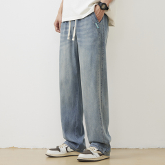 New Tencel Lyocell Denim Loose Straight Simple Casual Trousers Trendy Brand Jeans