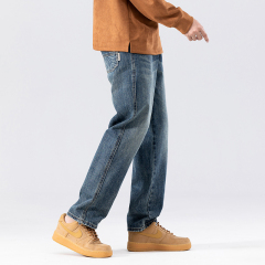 New American high-end retro straight-leg jeans for men, loose trendy brand wide-leg pants