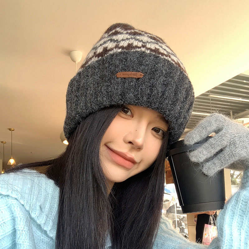 Autumn and winter Fair Isle series small bunting knitted hat 30% off personalized fashionable outdoor versatile warm trendy hat