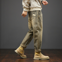 Retro men's new loose large size harem pants Hong Kong style straight trend casual versatile wide leg long pants jeans