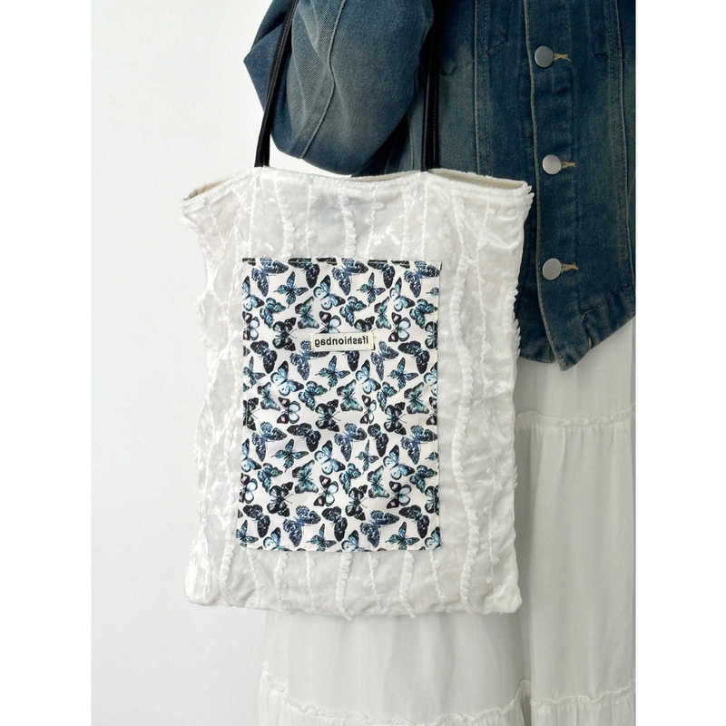 Celebrity Song Qian's same butterfly velvet canvas bag large-capacity shoulder tote bag women's high-end commuter tote bag