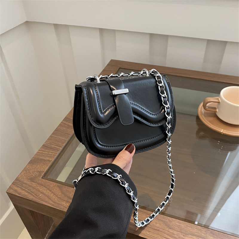Internet celebrity fashion niche solid color chain small bag for women 2024 spring new versatile ins crossbody bag saddle bag