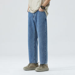 American high street fashion brand straight leg loose pants American retro blue nine-point jeans