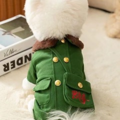 Northeast green coat, cold protection, thickened pet four-legged cotton coat, Teddy Bichon small puppy dog ​​clothes, autumn and winter style