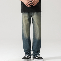Spring new fashion brand American high street gradient straight jeans men's loose, trendy and versatile wide-leg casual pants