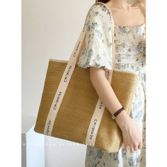 Korean ins beach straw bag for women 2022 summer large capacity rattan woven tote bag casual letter shoulder bag
