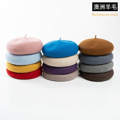 Autumn and winter new style 100% Australian wool mushroom hat, fashionable and casual deep-brimmed painter's hat, women's forest style warm hat, trendy