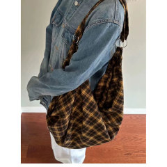 Summer new plaid yellow plaid retro tote bag multi-functional canvas bag women's commuter single shoulder crossbody backpack