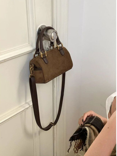 Bags for Women New Style Retro Suede Versatile Shoulder Diagonal Small Bag Cylindrical Pillow Bag Boston Handbag