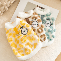 Autumn and winter dog leopard print cartoon lamb two-legged dog fleece coat small dog teddy panda cat pet clothes